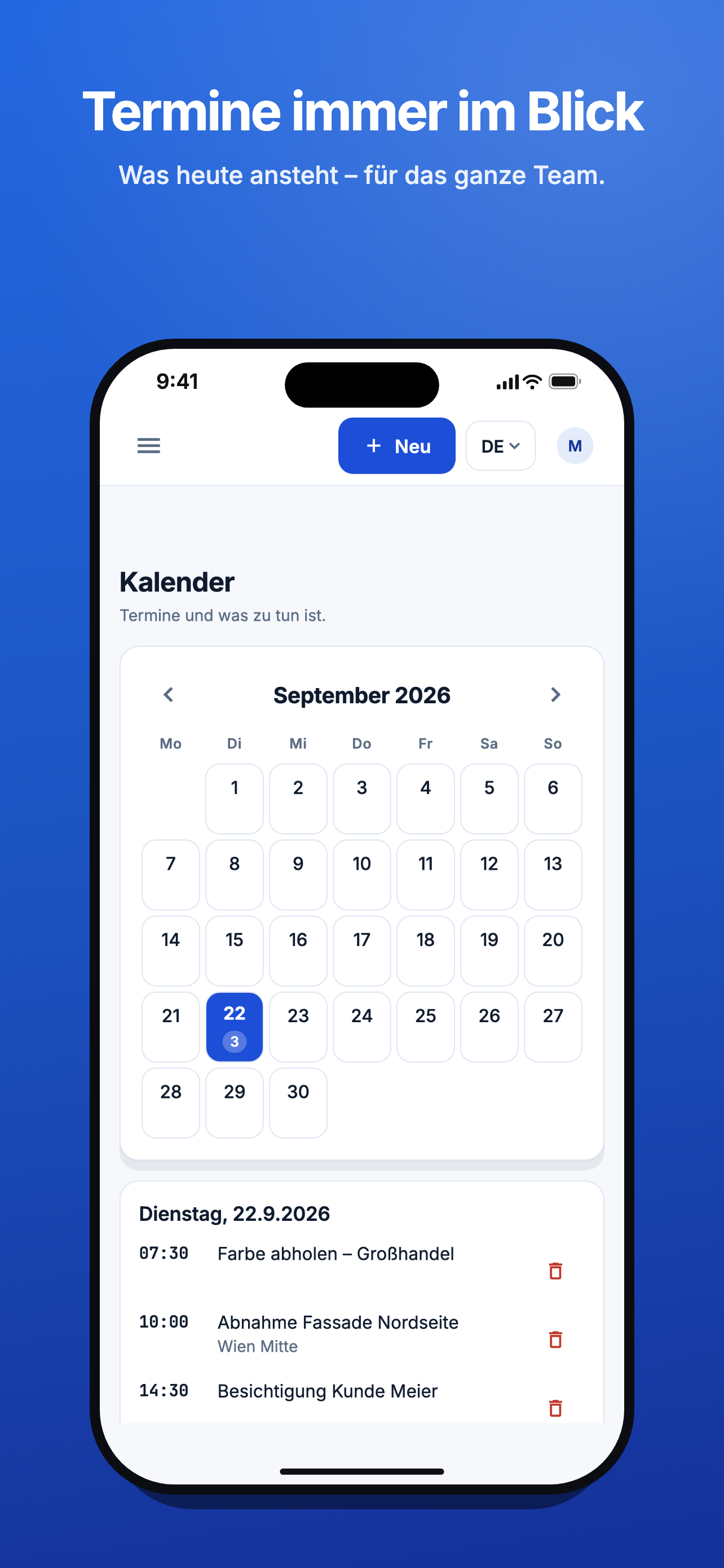 Kalender in Baurapport